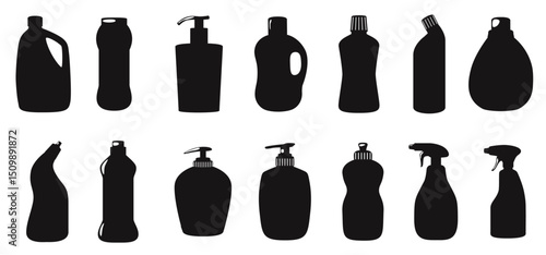 detergent bottle cleaner bleach disinfectants antiseptic isolated vectors silhouettes