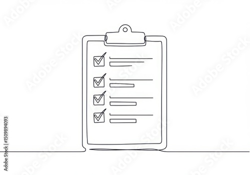 Checklist with check marks in single line isolated on white background