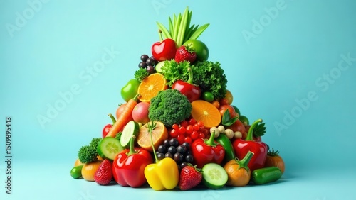 A vibrant and healthy pyramid of fresh produce, showcasing a colorful array of fruits and vegetables, signifying the bounty of nature's goodness and the importance of a balanced diet