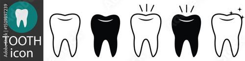 Tooth Icon set. Tooth Symbol isolated white background. White shiny or healthy teeth icon set. Tooth silhouette, vector illustration.