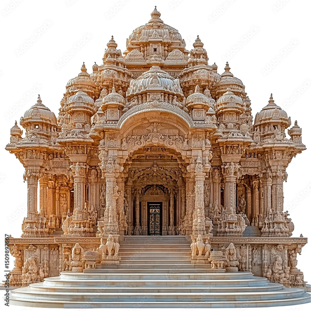 Fototapeta premium Front view of the Swaminarayan Akshardham Temple isolated on a white transparent background