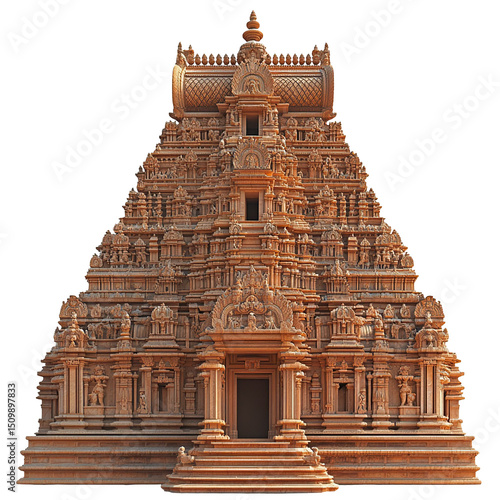 Front view of the Thanjavur Temple isolated on a white transparent background