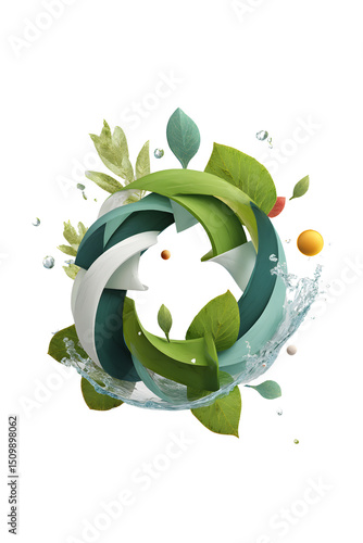 Abstract Green Leaf and Water Circular Design Eco-Friendly Concept Illustration