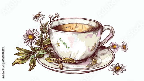 Aromatic Herbal Tea Cup: Hand-Drawn Vector Illustration of Calming Beverage mug art mint brew cute  