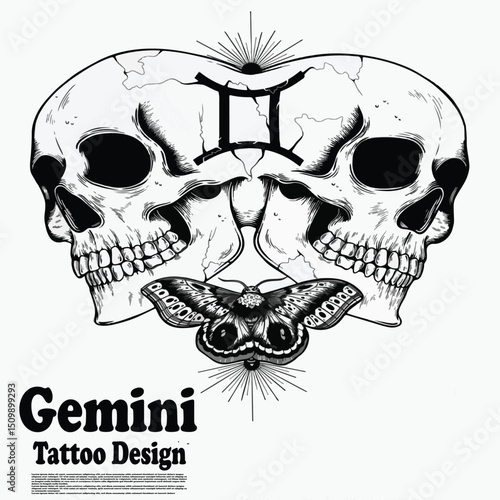A collection of zodiac design tattoo illustrations Gemini 