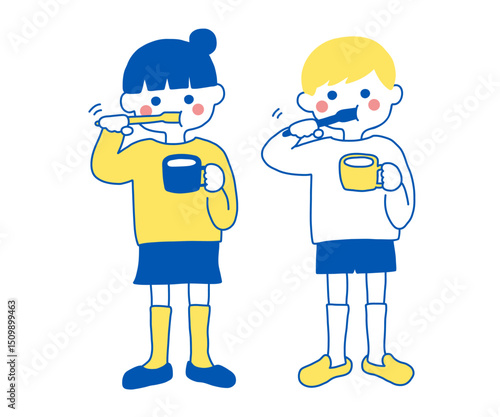 歯みがきする子供たち