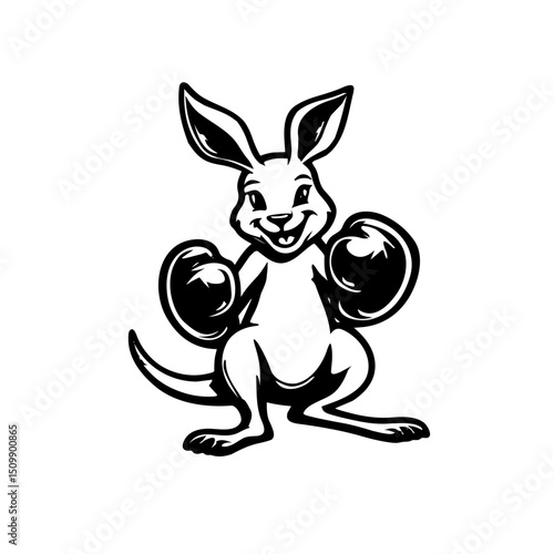  kangaroo wearing boxing gloves silhouette, cartoon illustration of a kangaroo wearing boxing gloves