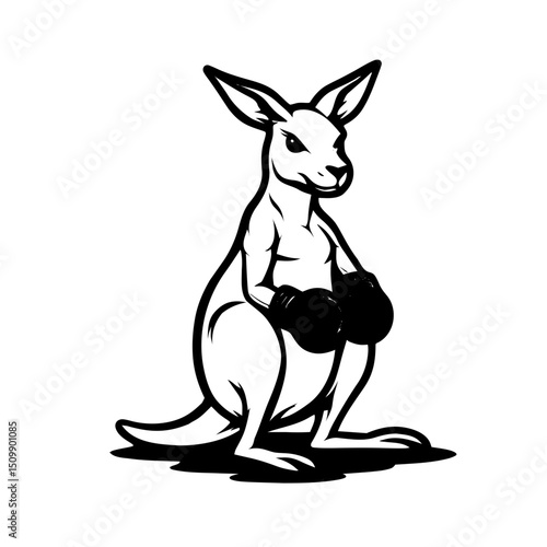  kangaroo wearing boxing gloves silhouette, cartoon illustration of a kangaroo wearing boxing gloves