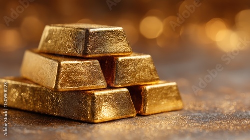 Wallpaper Mural Stack of gold bars on a surface with a blurred golden background. Torontodigital.ca