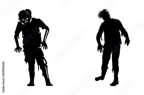 Silhouette set of zombie on white background