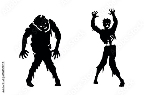 Silhouette set of zombie on white background
