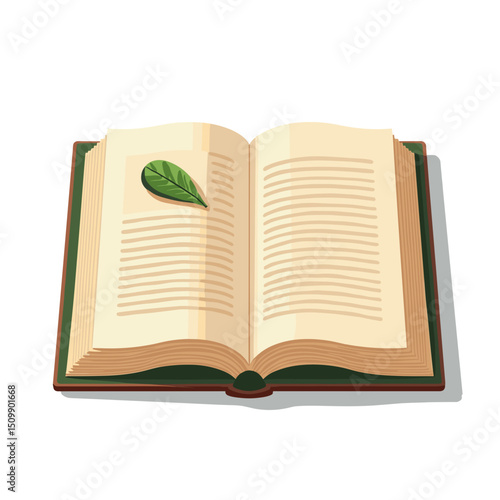 Open Book with a Green Leaf Illustration: A Symbol of Knowledge, Nature, and Learning