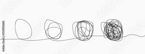Psychotherapy hand drawn concept. The doctor s hands are untangled by a tangle of psychological clamps of the patient. A metaphor for solving internal problems. Doodle vector illustration