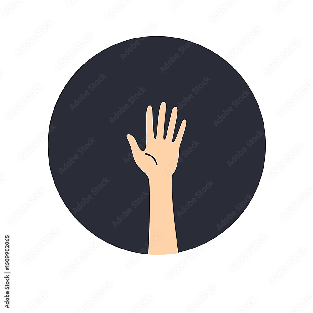 Obraz premium Raised Hand in a Dark Circle: Vector Illustration Representing Communication, Agreement, or Participation