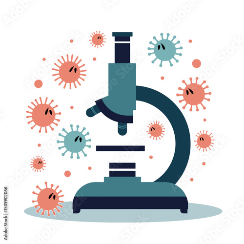 Illustration of a Microscope Examining Viruses with Cute Cartoon Faces for Educational Purposes