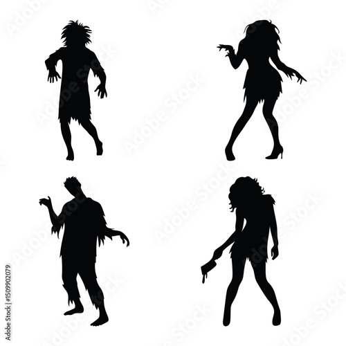 Silhouette set of zombie on white background