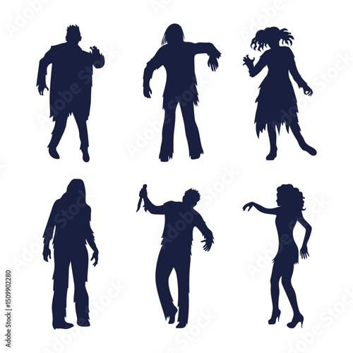 Silhouette set of zombie on white background