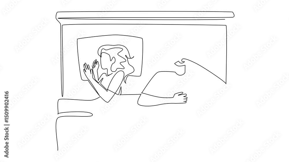 Animated self drawing of single continuous line drawing a man sleeping ...