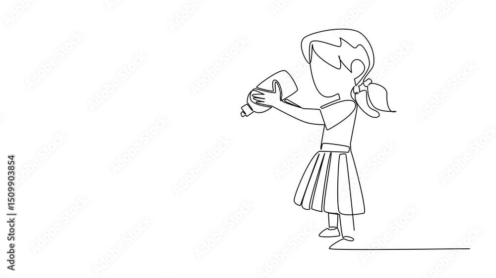 Animated self drawing of single continuous line drawing girl holding a milk bottle in her hand and giving it to the lamb. Best milk for growth of lambs. National Open Farm Day. Full length animation Animated self drawing of single continuous line drawing girl holding a milk bottle in her hand and giving it to the lamb. Best milk for growth of lambs. National Open Farm Day. Full length animation