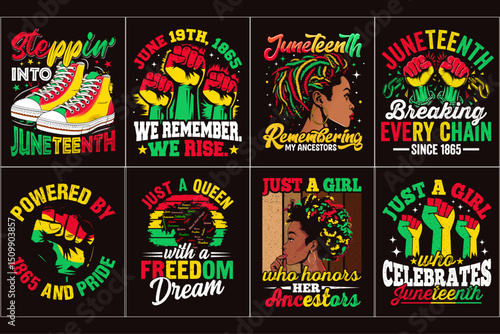 Bold Juneteenth T-Shirt Designs Celebrating Freedom, Roots, and Black Heritage in Vibrant Colors, Bundle T-shirt Design