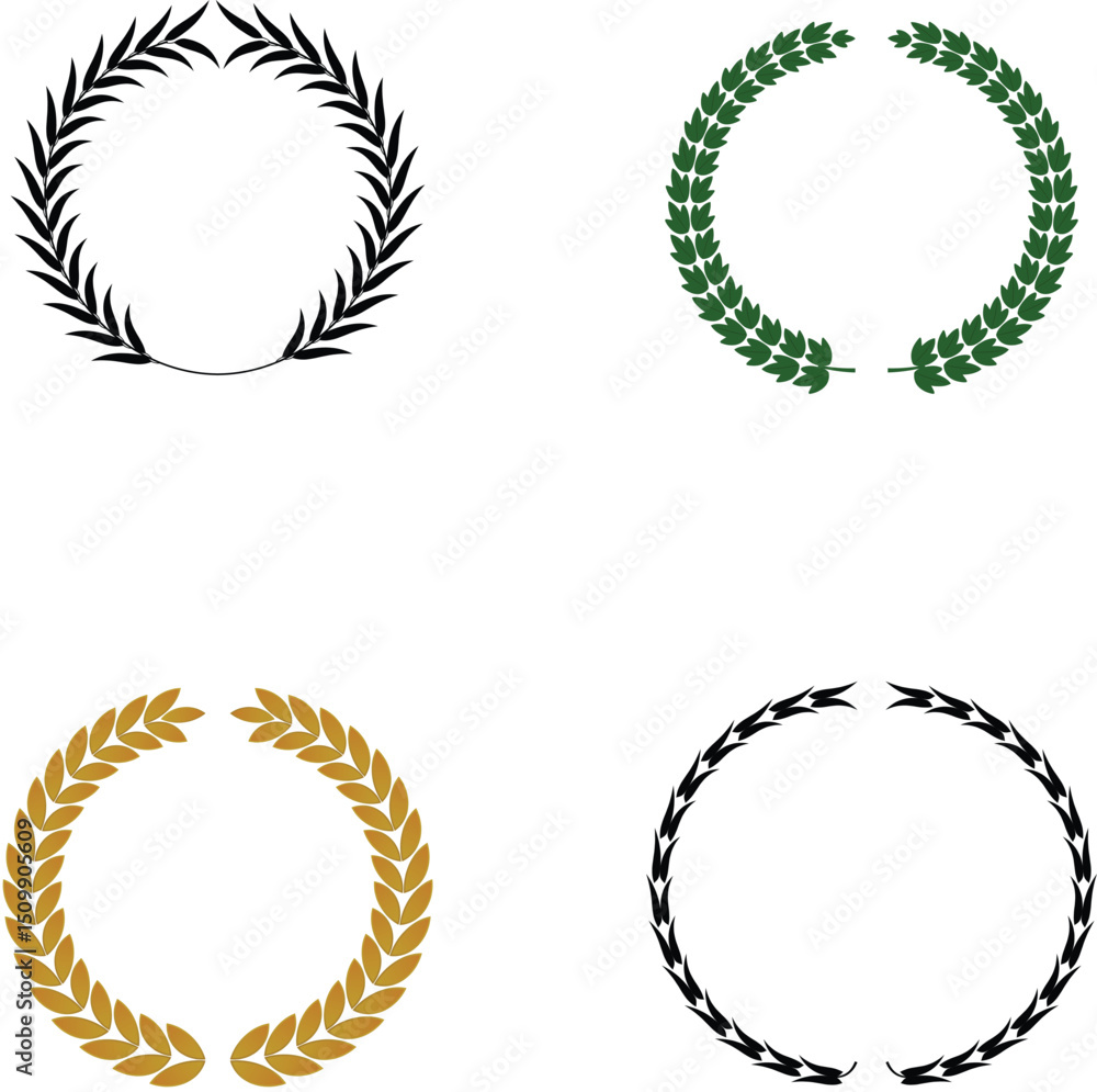 Laurel Wreath Circular Vector Design Set. Laurel Wreath Circular Vector Design Set.