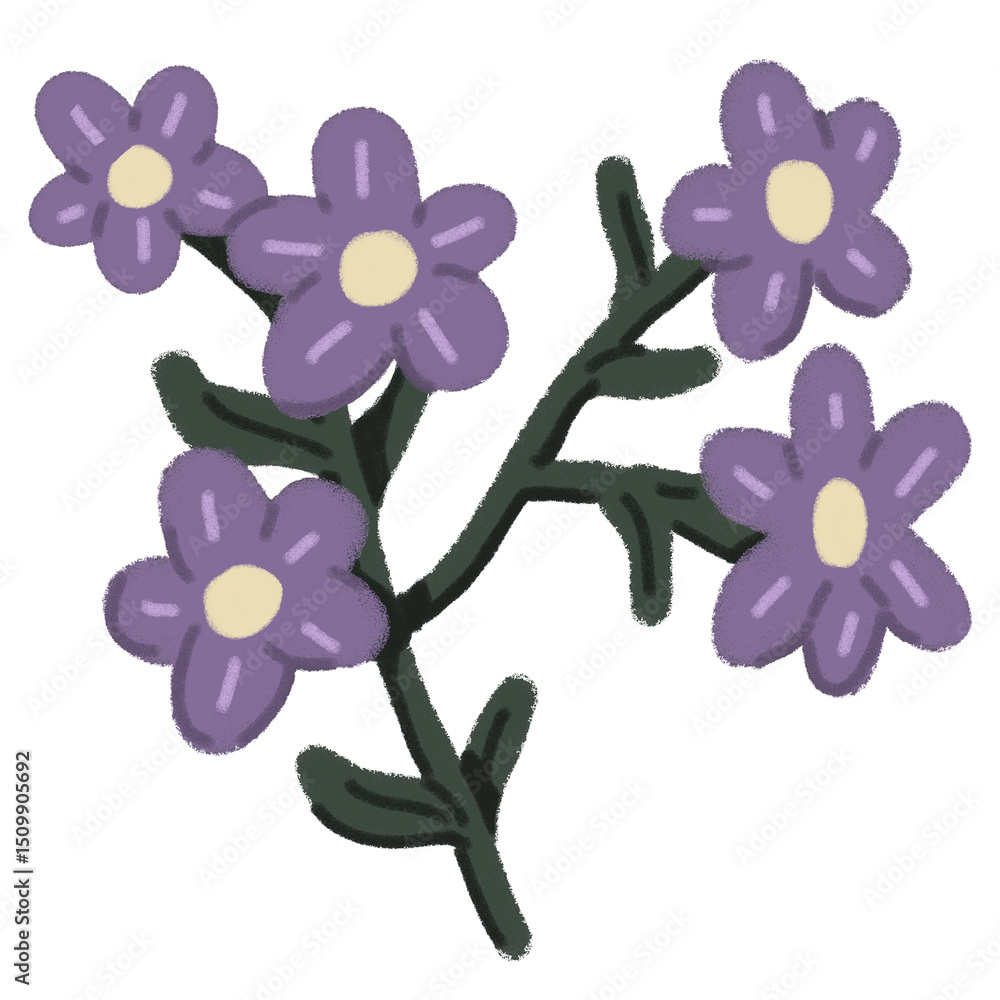 Obraz premium Orchid Flower Illustration png. Cute Purple Wildflowers. Hand Drawn Floral Illustration. Cartoon Style Flower Drawing. Simple Violet Blossom. Botanical Doodle Art. Simple Floral Illustration.