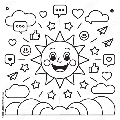 Happy Sun Social Icons Vector Fun, Positive Emoji And Media Symbols