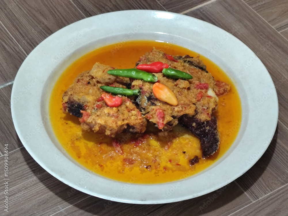 Tilapia with yellow curry, a traditional Indonesian dish, which has a delicious taste, beautifully presented. Tilapia with yellow curry, a traditional Indonesian dish, which has a delicious taste, beautifully presented.