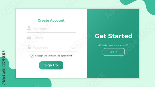 Register form. User registration interface with clean layout. Minimalistic template for websites.