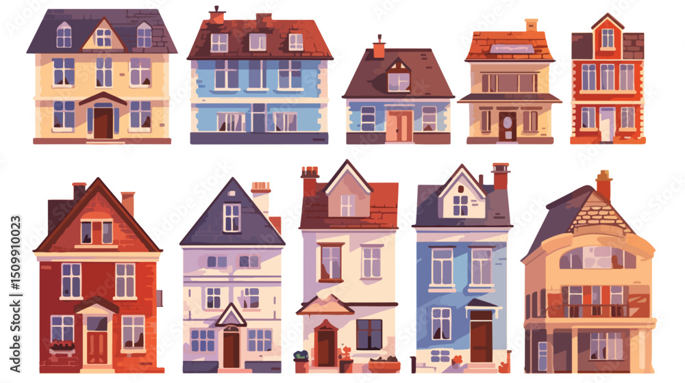 Fototapeta premium Charming Townhouses: A Blend of Urban and Suburban Living home city yard roof wood homes style doors