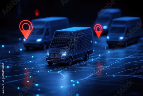 Delivery vans tracked on digital map