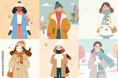 collection of women in winter clothes