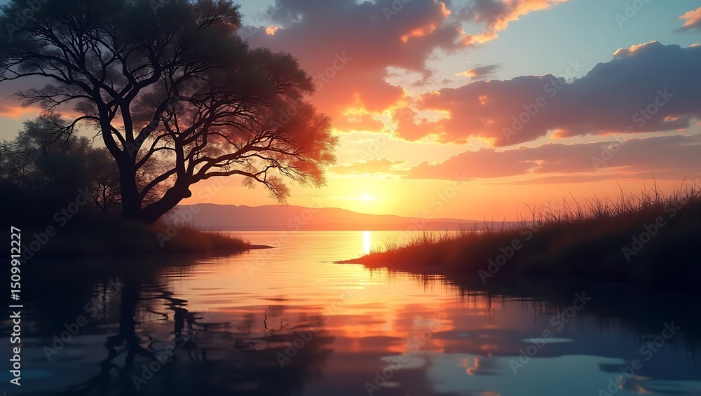 Obraz premium sunset over the river