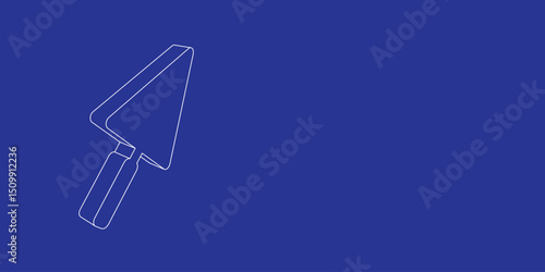 The outline of a large trowel symbol made of white lines on the left. 3D view of the object in perspective. Vector illustration on indigo background