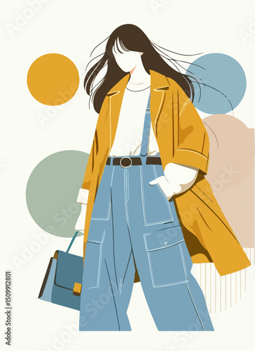 illustration of woman with Korean fashion style