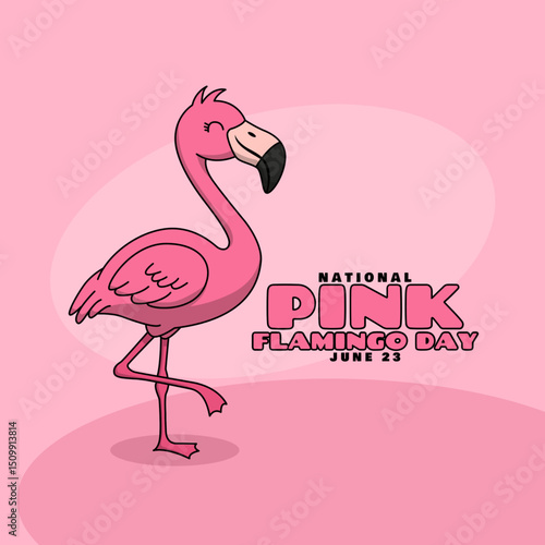 Pink Flamingo Day to celebrate on June 23rd. Illustration of a pink flamingo on pink background. Animal event banner.