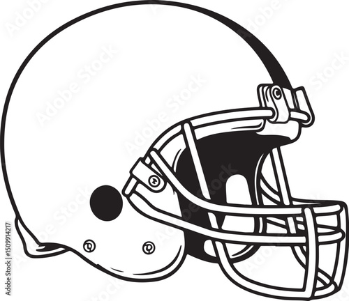 American Football Helmet Line Art Illustration, Vector Graphic