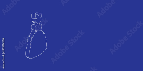 The outline of a large princess symbol made of white lines on the left. 3D view of the object in perspective. Vector illustration on indigo background