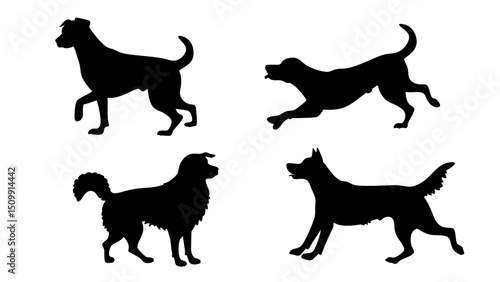 set of dog different pose silhouette vector