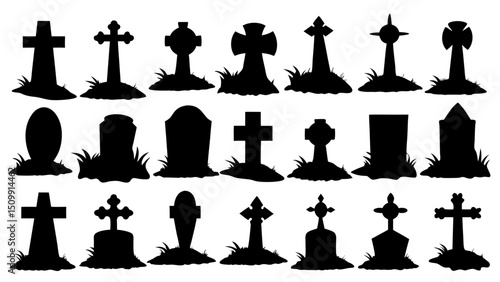 Set of grave tomb silhouette vector design big pack of illustration