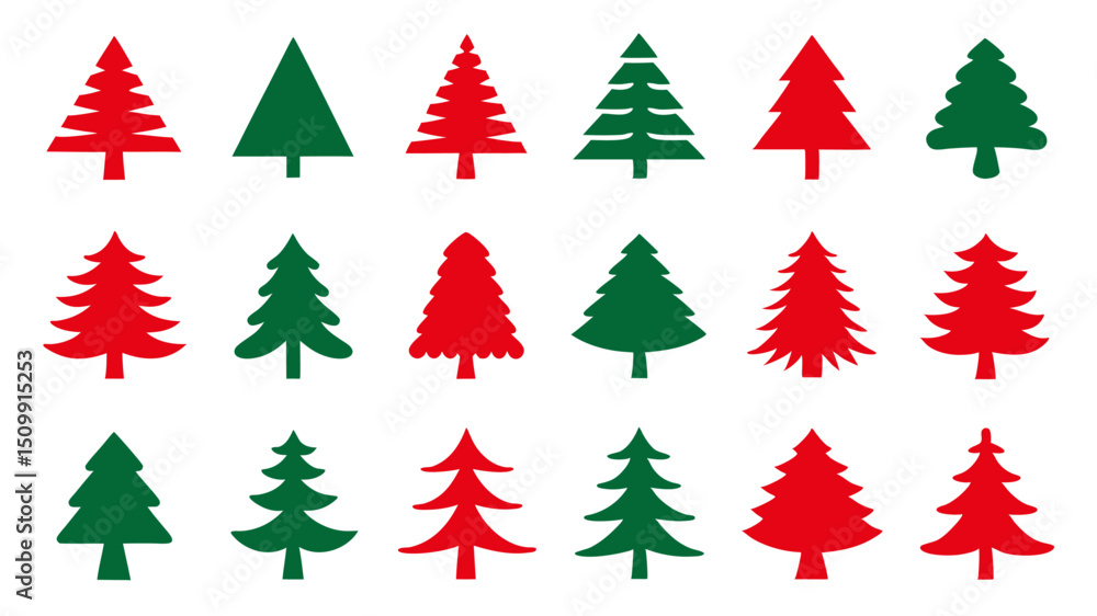 Obraz premium set of red and green christmas tree vector.