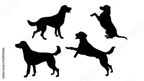 set of dog different pose silhouette vector