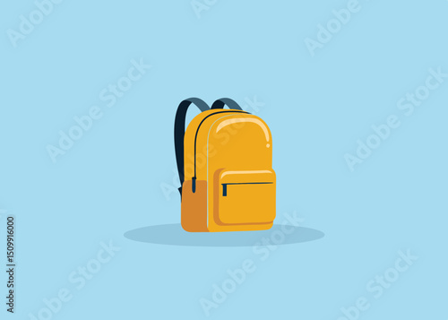 Ready for new adventures A vibrant yellow backpack filled with potential set against a soft blue background