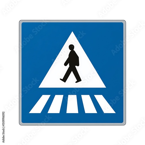 Pedestrian crossing sign blue square isolated on white background