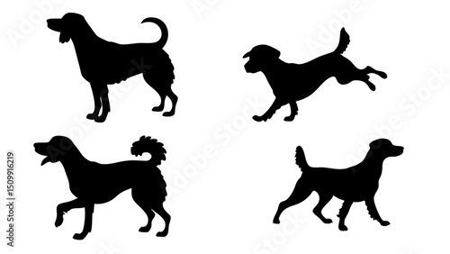 set of dog different pose silhouette vector