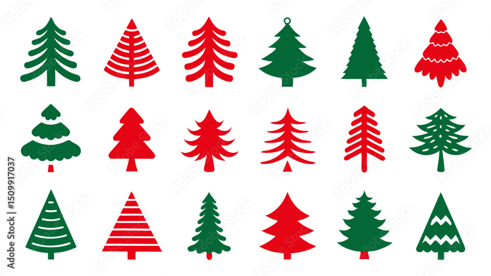 Obraz premium set of red and green christmas tree vector.