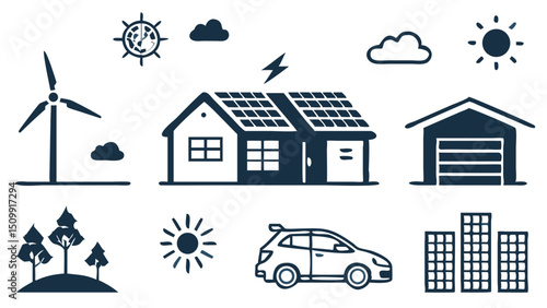 Envisioning sustainable living with wind power and solar energy for home and transportation on black