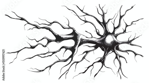 Hand-drawn Neuron Cell: Intricate Detailed Vector Illustration of a Human Nerve Cell eps svg pdf axon