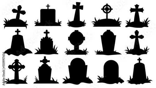 Set of grave tomb silhouette vector design big pack of illustration