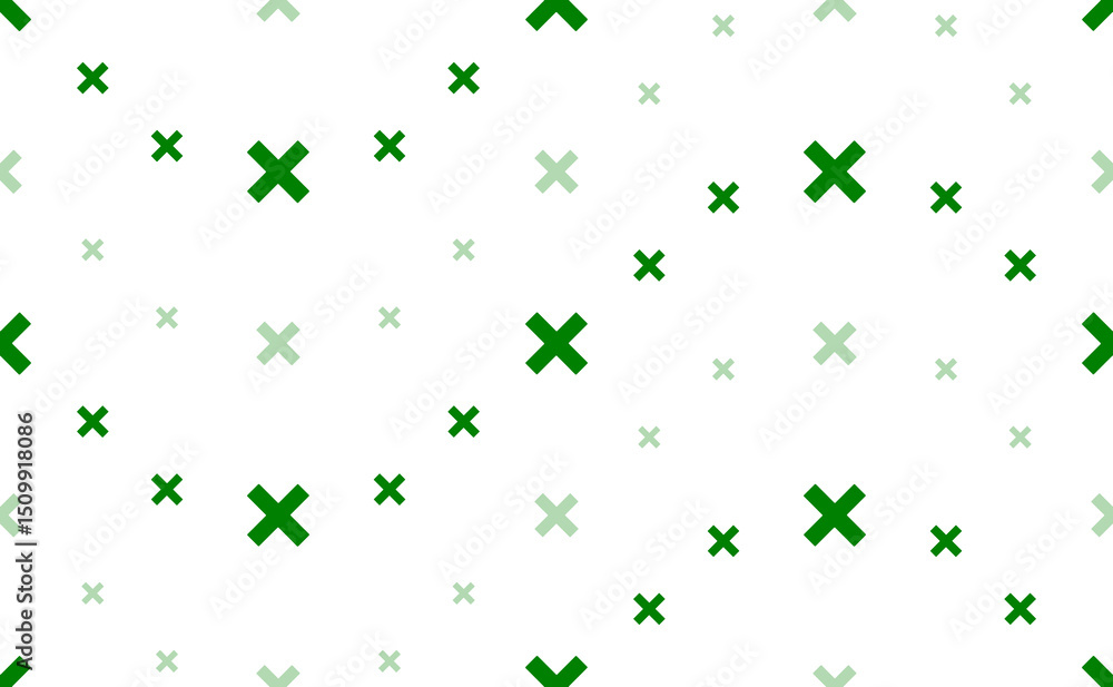 Seamless pattern of large and small green multiplication symbols. The elements are arranged in a wavy. Illustration on light green background Seamless pattern of large and small green multiplication symbols. The elements are arranged in a wavy. Illustration on light green background